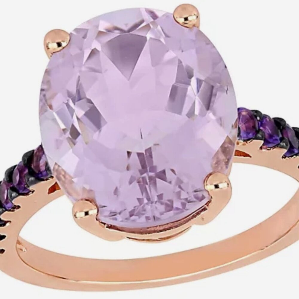 Share Sterling 7.90 cttw Amethyst and Rose de France Cocktail Ring, Sz 8